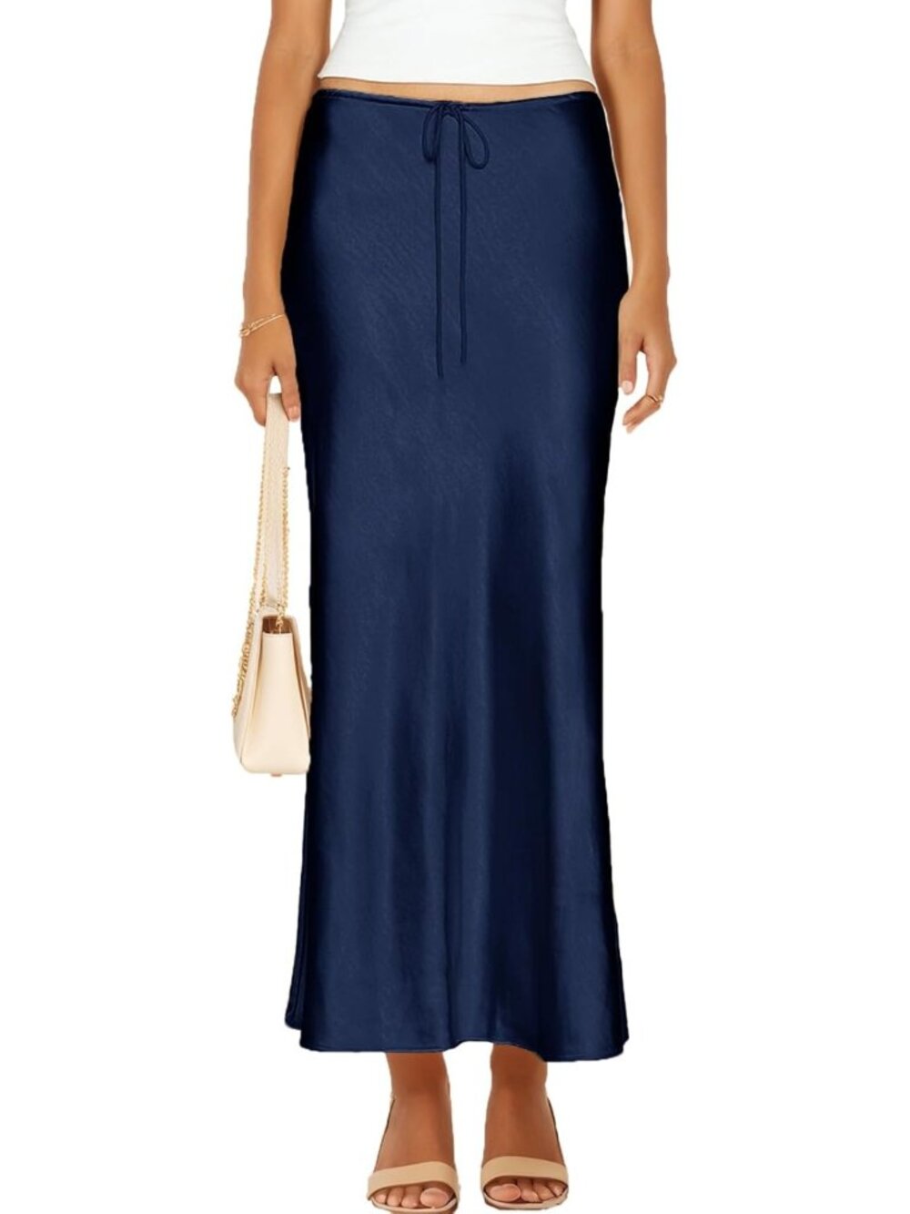 Satin Silk Maxi Skirt for Women | Flared A-Line Long Skirt with Drawstring